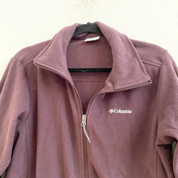 Women’s Columbia Burgundy Zip Up Fleece Lined Fitted Jacket Sz L EUC Performance - Picture 5 of 10